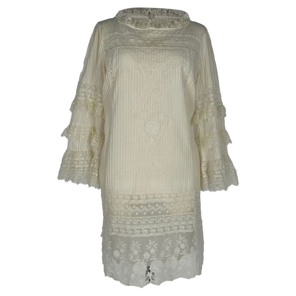 Saloni Lori B Pintucked Ruffled Mini Dress in White Cotton